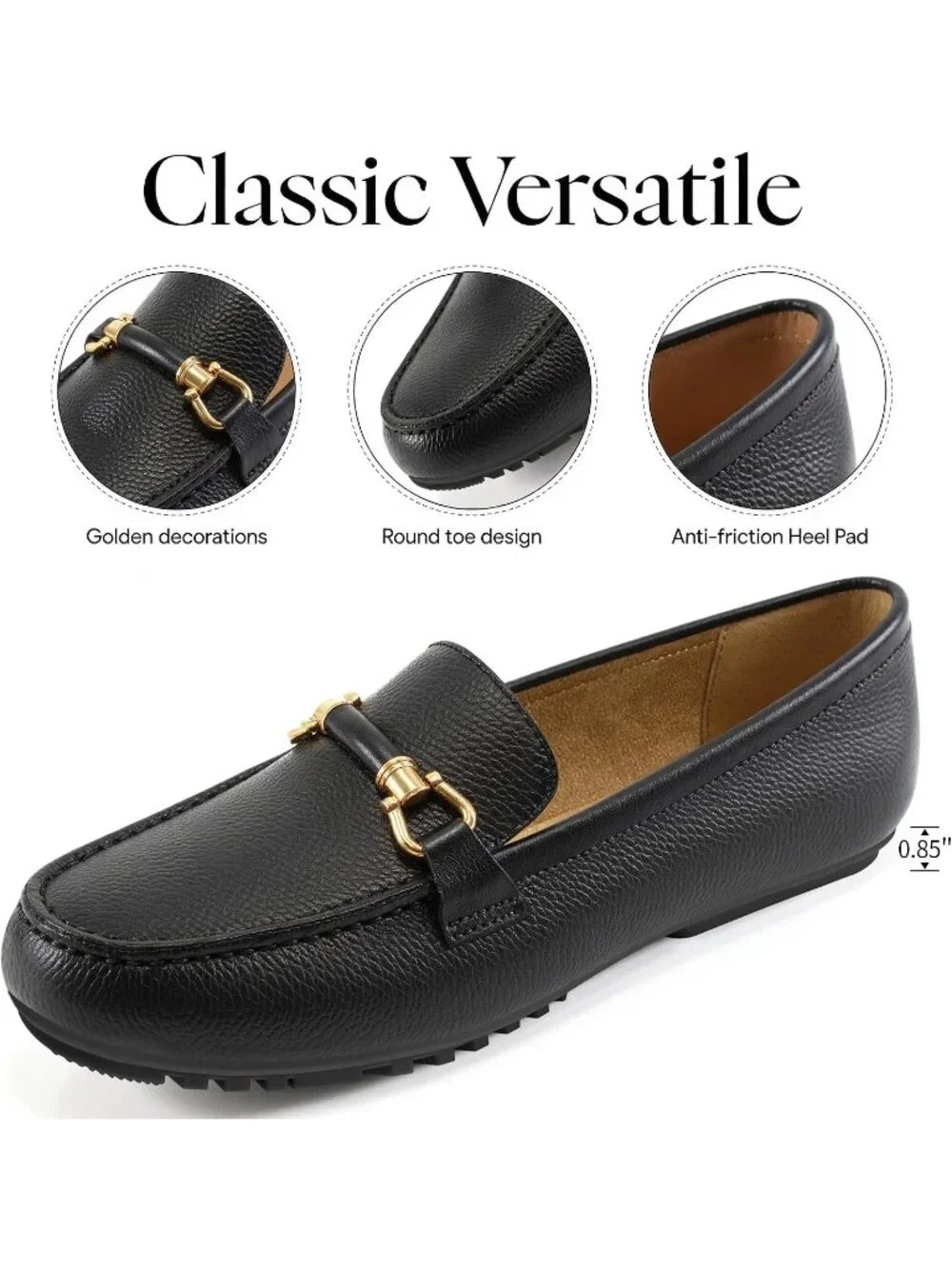 Women's Black Faux Leather Comfortable Casual Moccasins Flexible Flats Shoes